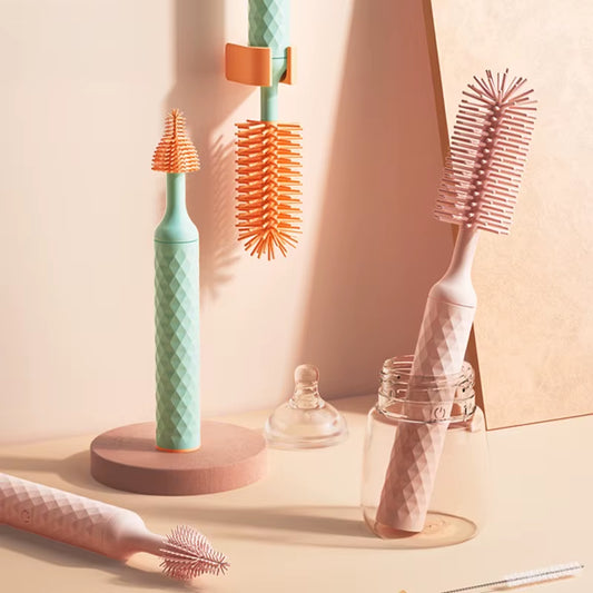 Electric Baby Bottle Brush Rotating Silicone Brush Head with Long Handle Waterproof USB Rechargeable Bottle Cleaner for Nipple