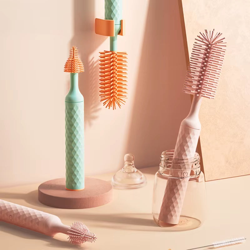 Electric Baby Bottle Brush Rotating Silicone Brush Head with Long Handle Waterproof USB Rechargeable Bottle Cleaner for Nipple