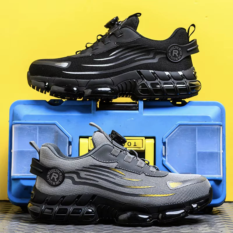 Men'S Safety Shoes Protection and Elastic Safety Boots Fashionable Casual Shoes Breathable Odor Protection Men'S Work Shoes