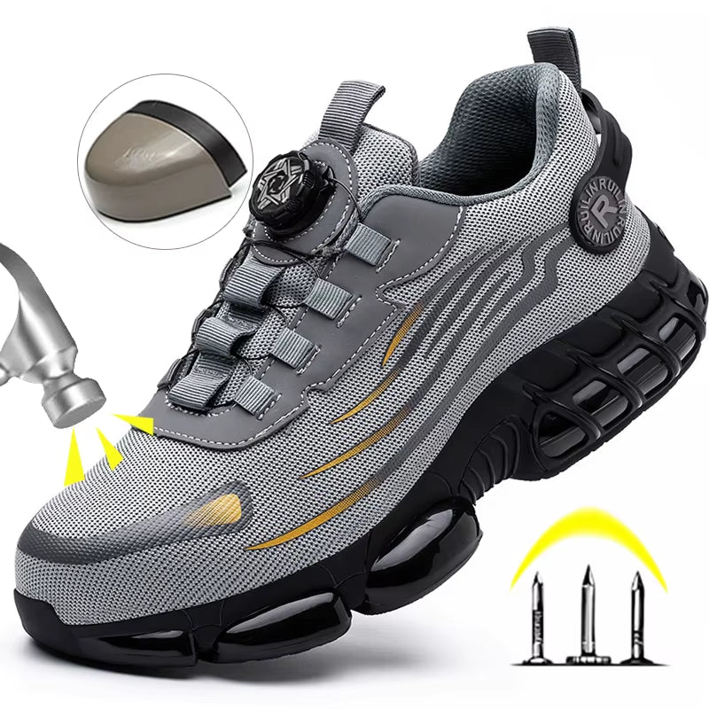 Men'S Safety Shoes Protection and Elastic Safety Boots Fashionable Casual Shoes Breathable Odor Protection Men'S Work Shoes