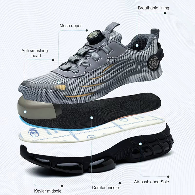 Men'S Safety Shoes Protection and Elastic Safety Boots Fashionable Casual Shoes Breathable Odor Protection Men'S Work Shoes
